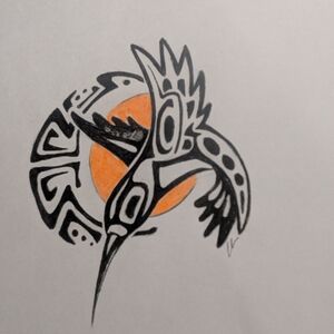 Tribal Bird Illustration with Orange Accent